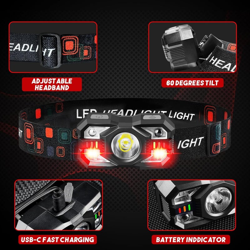 Northlet Headlamp Rechargeable 2Pack, 3000 Lumen Ultra-Light Bright Headlamp Flashlight with White Red Light, LED Headlight Motion Sensor, 5+5 Mode for Outdoor Camping Fishing Running Hiking - Image 3